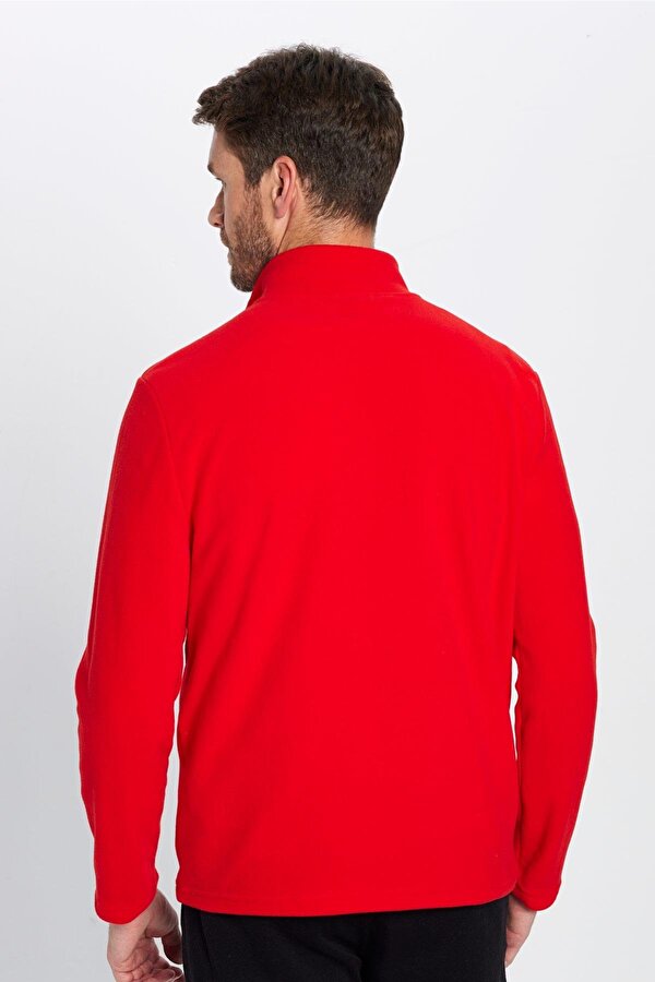 Unisex Standart Fit Anti-pilling Tüylenme Yapmayan Soğuk Geçirmez Kırmızı Dik Bato Yaka Polar Sweatshirt