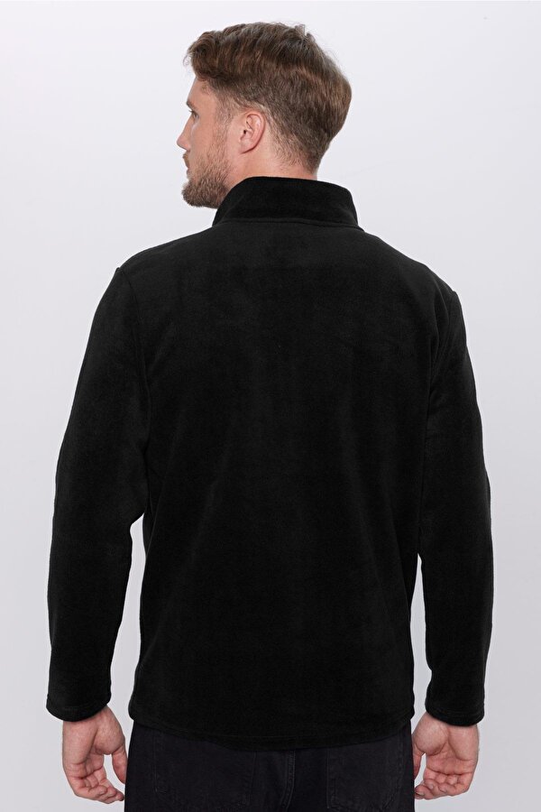 Unisex Standart Fit Rahat Kesim Tüylenme Yapmayan Soğuk Geçirmez Siyah Dik Yaka Polar Sweatshirt