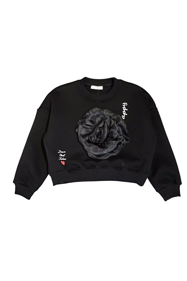 Kız Çocuk  Çiçek Akseuarlı Sweatshirt
