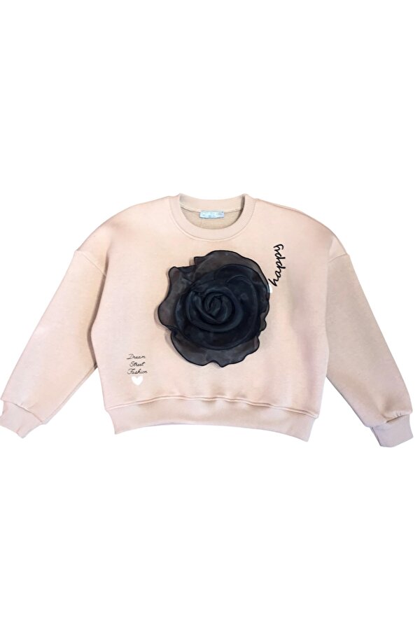 Kız Çocuk  Çiçek Akseuarlı Sweatshirt