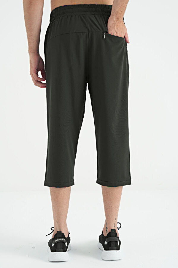 Haki Bağcıklı Standart Kalıp Fermuar Cepli Aktif Spor Erkek Kapri - 83096