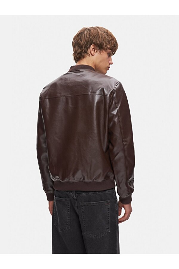 Triko Yaka Düz Kahve Rengi Ceket