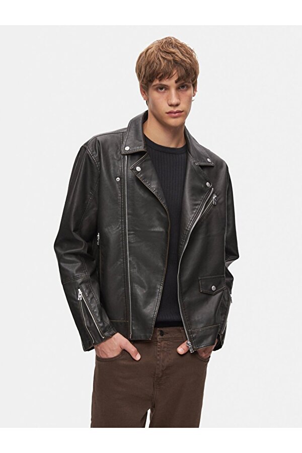 Kapüşonlu Düz Kahve Rengi Ceket