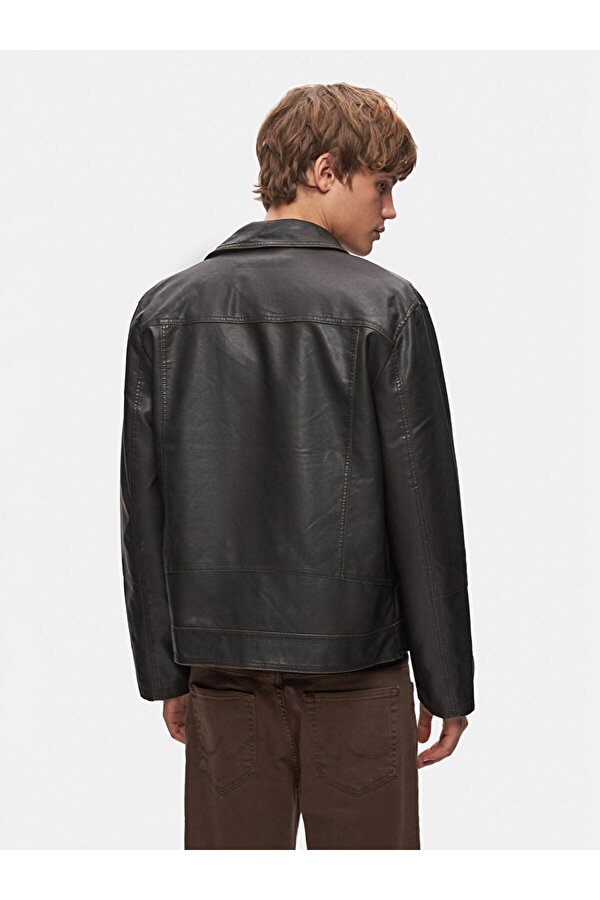 Kapüşonlu Düz Kahve Rengi Ceket