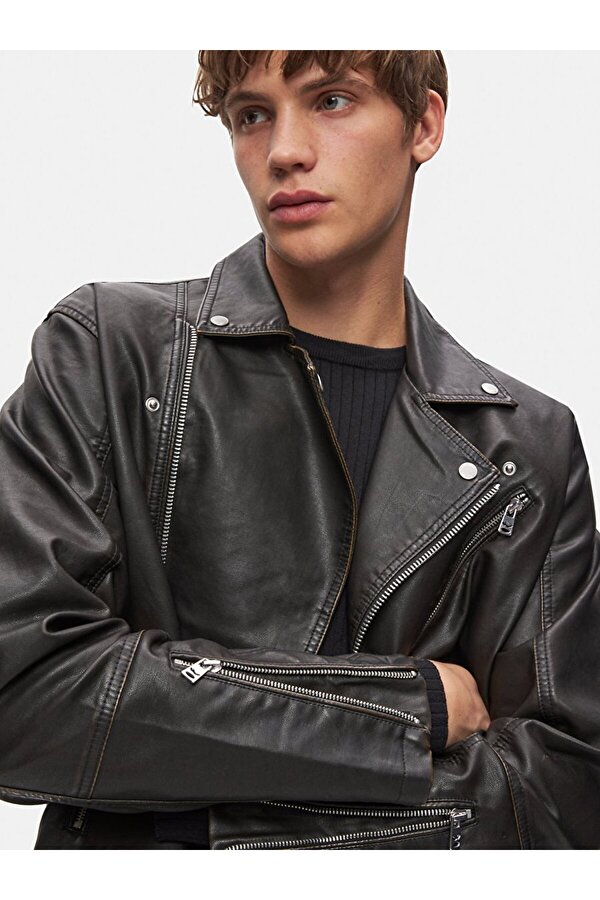 Kapüşonlu Düz Kahve Rengi Ceket