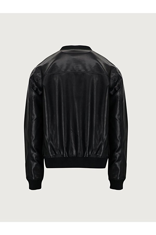 Triko Yaka Düz Siyah Ceket