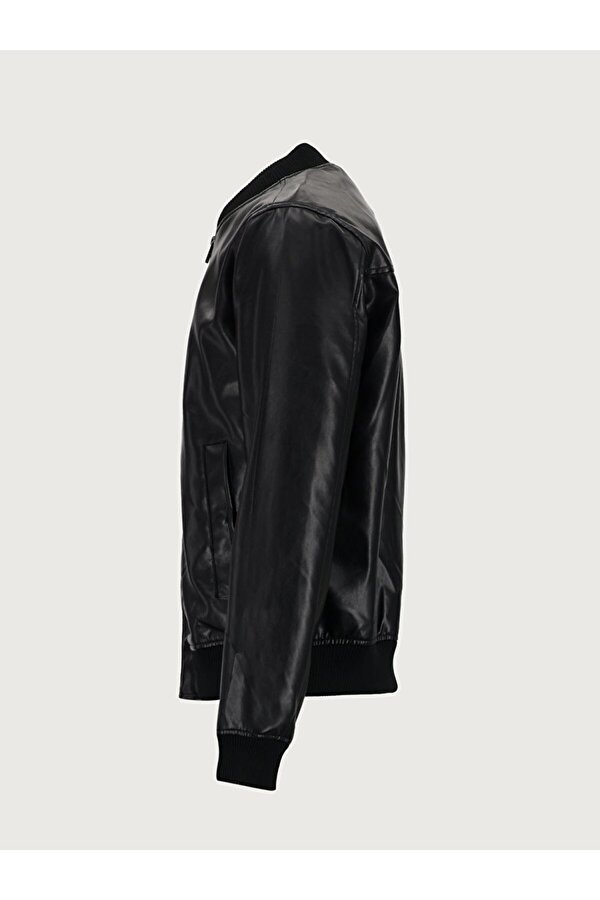 Triko Yaka Düz Siyah Ceket