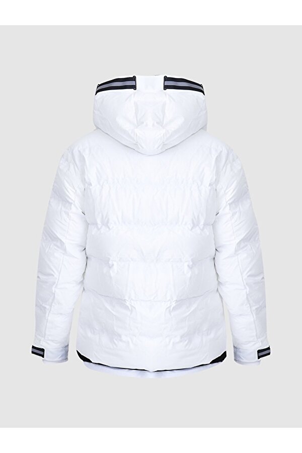 Kapüşonlu Şişme Beyaz Mont