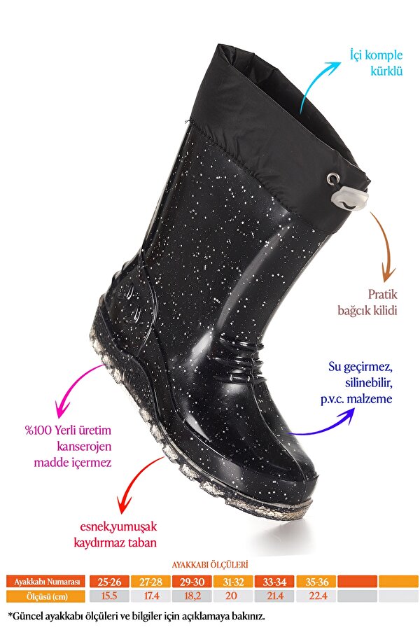 Savana Su Geçirmez Kız Çocuk Yağmur Çizmesi Siyah - Beyaz