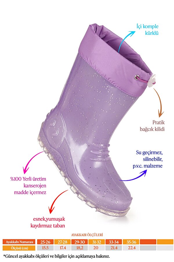 Savana Su Geçirmez Kız Çocuk Yağmur Çizmesi Lila - Lila