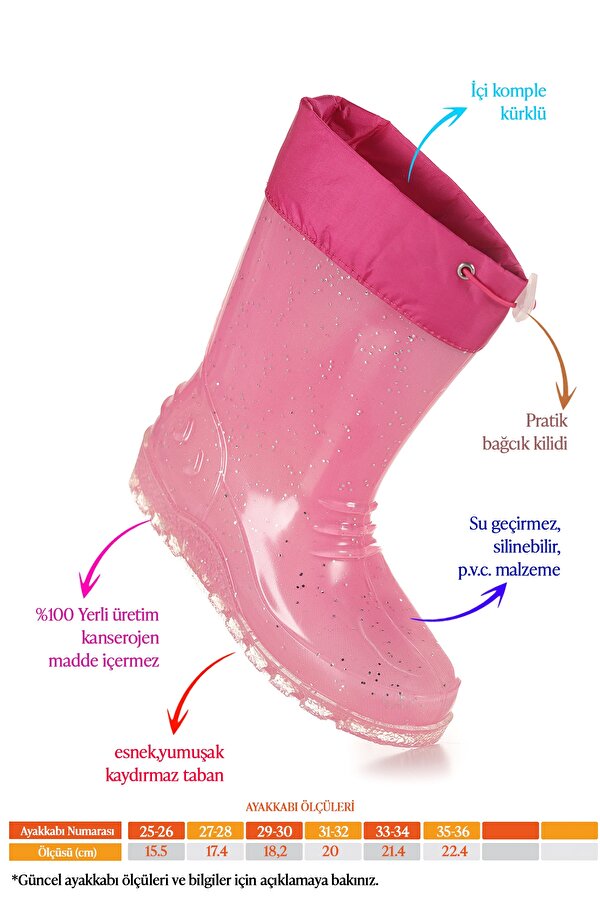 Savana Su Geçirmez Kız Çocuk Yağmur Çizmesi Fuşya - Beyaz