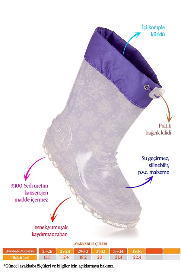 Savana Su Geçirmez Kız Çocuk Yağmur Çizmesi Lila - Beyaz