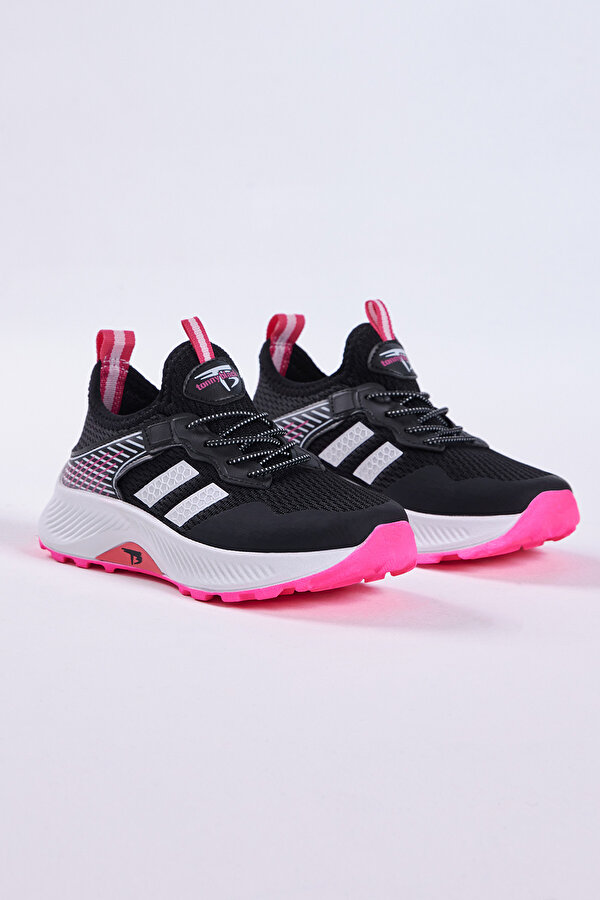 Çocuk Unisex Siyah Fuşya Rahat Kalıp Nefes Alabilen Kumaş Bağcıklı Sneaker
