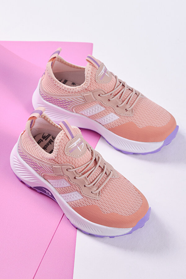 Çocuk Unisex Pudra Lila Rahat Kalıp Nefes Alabilen Kumaş Bağcıklı Sneaker