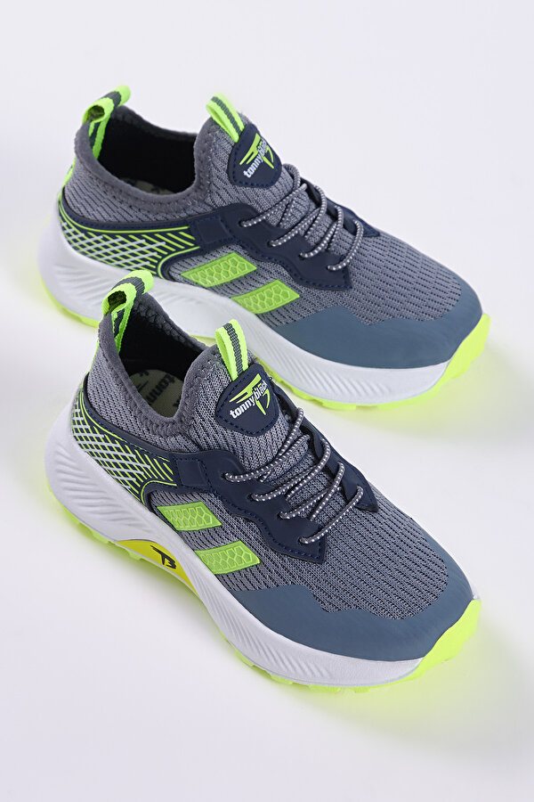 Çocuk Unisex Füme Sarı Rahat Kalıp Nefes Alabilen Kumaş Bağcıklı Sneaker