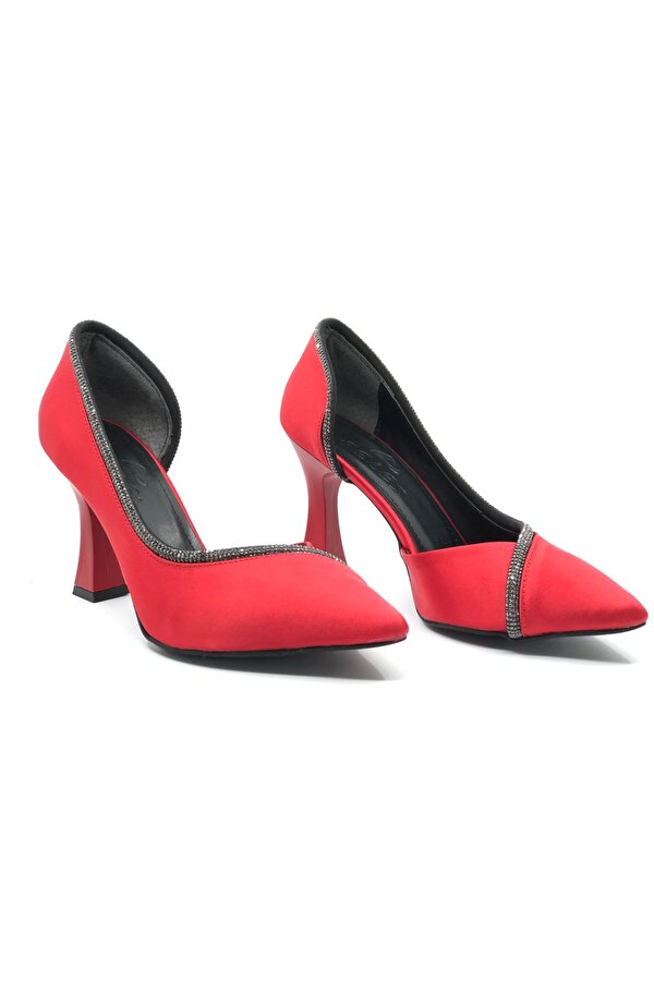 Kadeh Topuk Saten Taşlı Stiletto Kadın Topuklu Ayakkabı