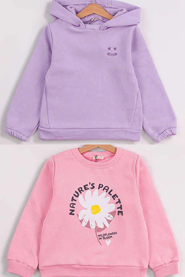 Kız Çocuk 2 li Paket Basic Sweatshirt