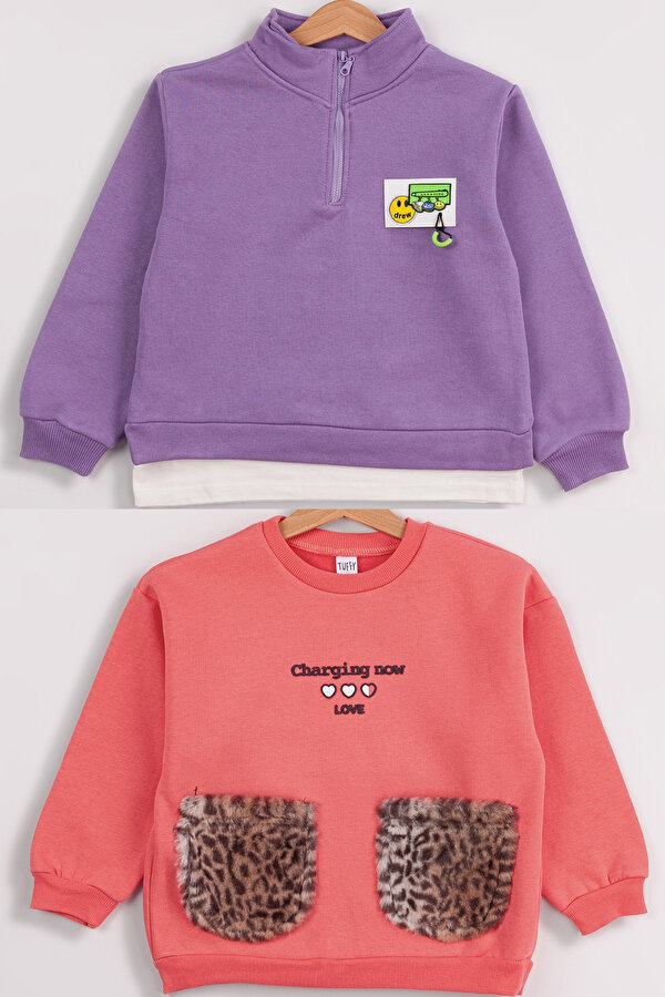 Kız Çocuk 2 li Paket Basic Sweatshirt