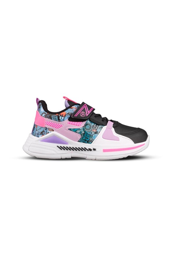 Büyük Kız Çocuk Sneaker - Siyah-Mor, Cırtlı
