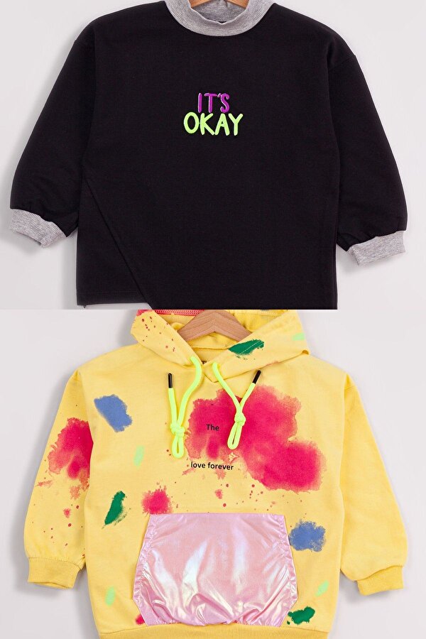 Kız Çocuk 2 li Paket Basic Sweatshirt