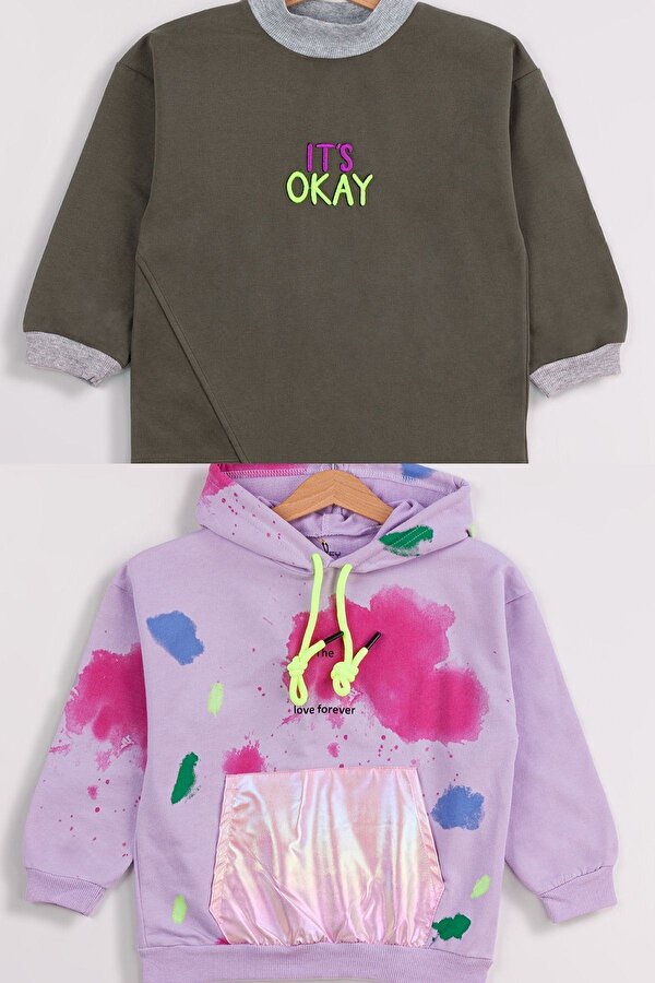 Kız Çocuk 2 li Paket Basic Sweatshirt