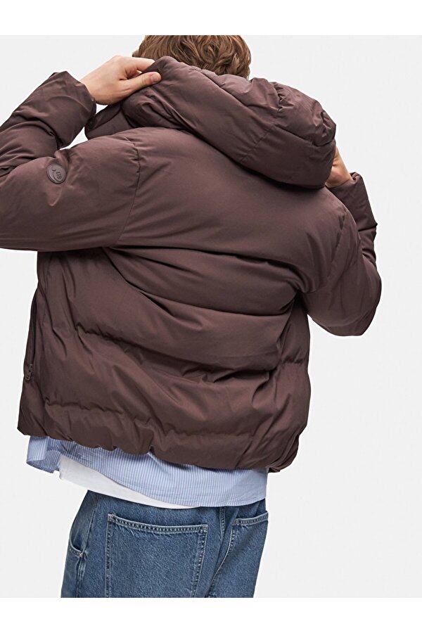 Kapüşonlu Şişme Kahve Rengi Mont