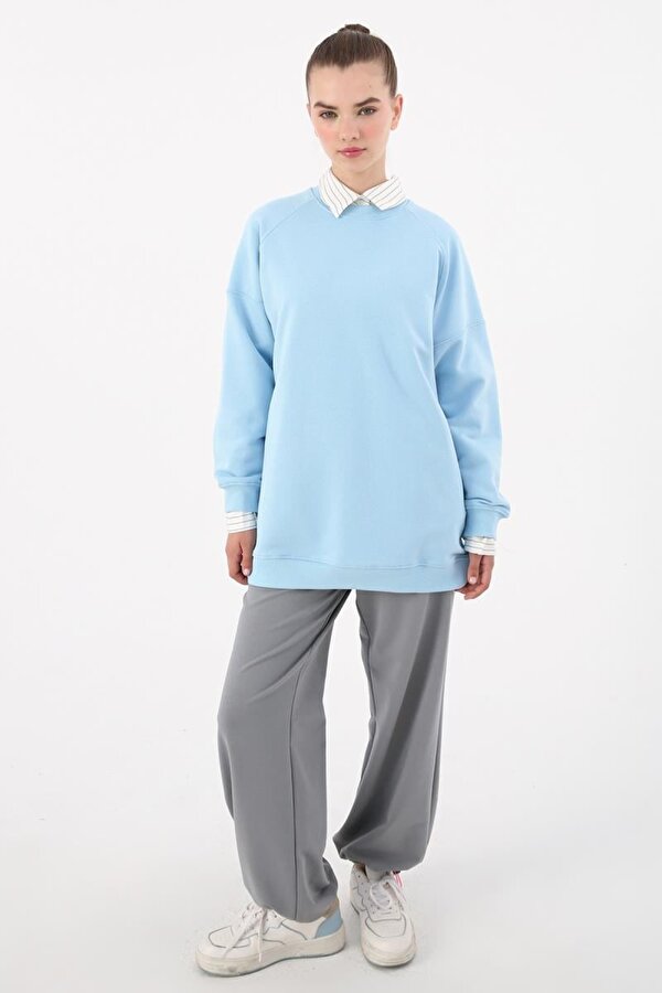 Açık Mavi-3 İplik Oversize Basic Sweatshirt