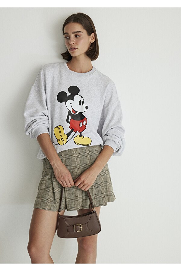 Mickey Mouse Baskılı Gri Sweatshirt