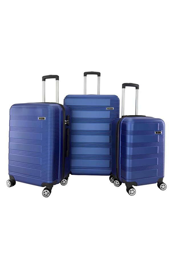 3 lü Valiz Seti ABS Valiz 4x2 Teker Mavi 1451