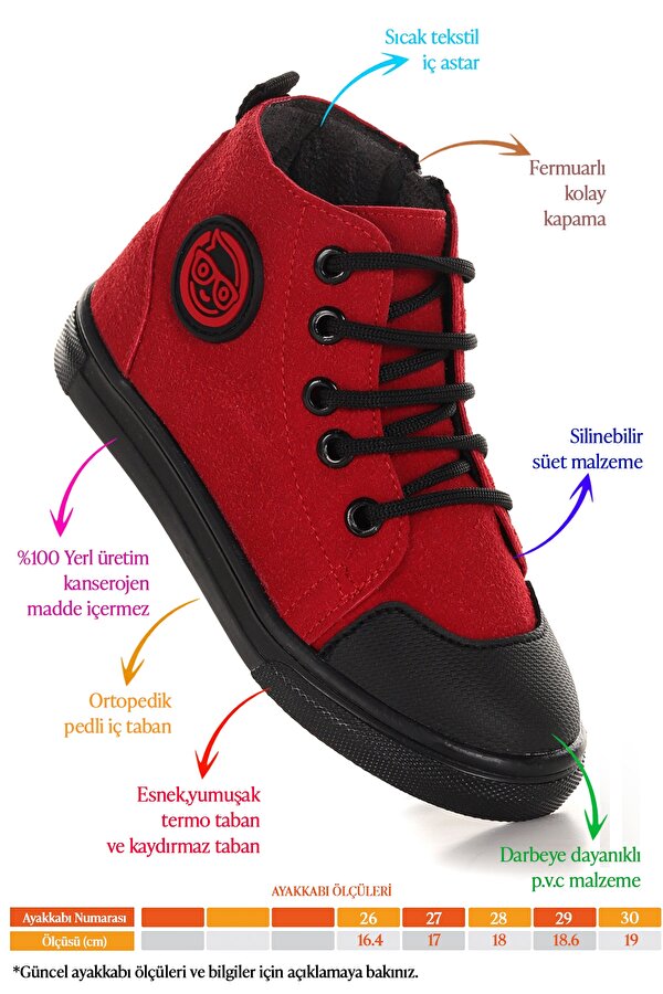 Kai Fermuarlı Kız Çocuk Günlük Bot Ayakkabı Kırmızı