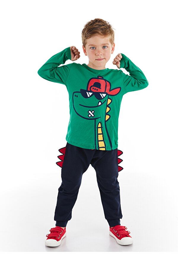 Gözlüklü Dino Erkek Çocuk T-shirt Pantolon Takım