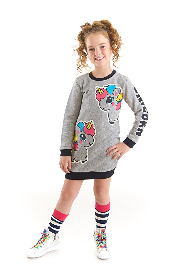 Unicorn Kız Çocuk Gri Sweat Elbise