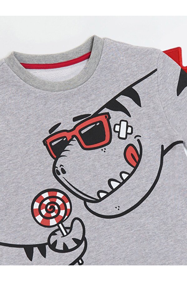 Şekerci Dinozor Erkek Çocuk Gri Sweatshirt