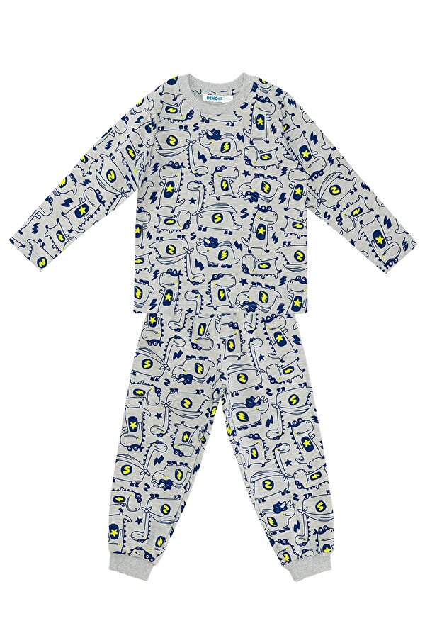 Süper Dino Erkek Bebek Gri Pijama Takımı