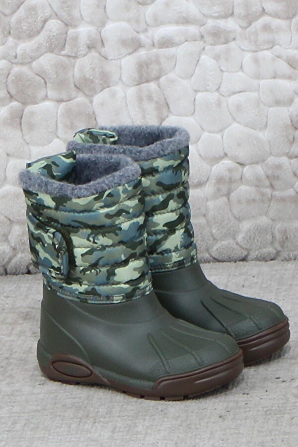 W10210 042 Topo Skı Camo Haki İçi Kürklü Çocuk Yağmur Çizmesi