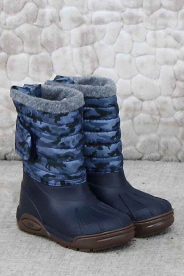 W10210 003 Topo Skı Camo Lacivert İçi Kürklü Çocuk Yağmur Çizmesi