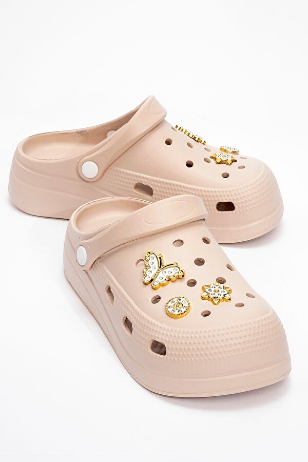 Kadın 2 Toka Kemerli Terlik KUM BEJ