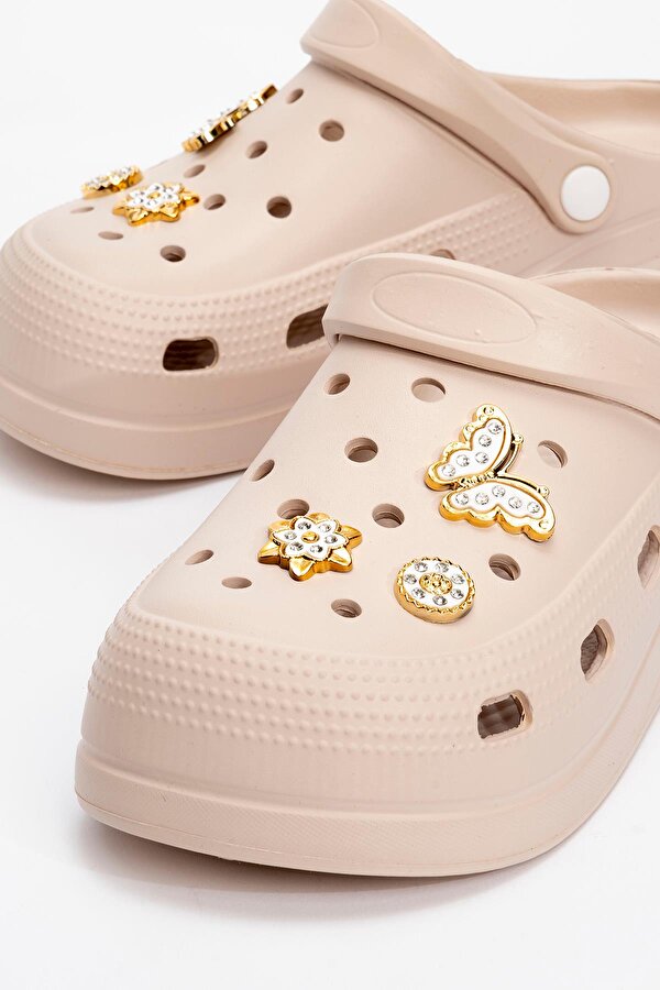 Kadın 2 Toka Kemerli Terlik KUM BEJ