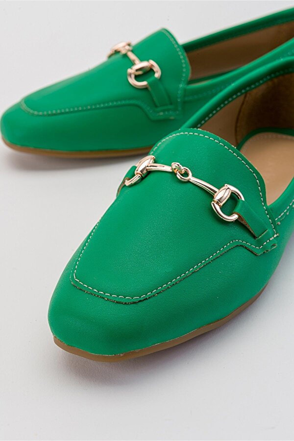 Tokalı Kadın Loafer Ayakkabı ÇİMEN YEŞİLİ CİLT