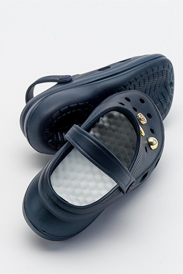 Aksesuarlı Kalın Taban Kadın Sabo Terlik LACİVERT