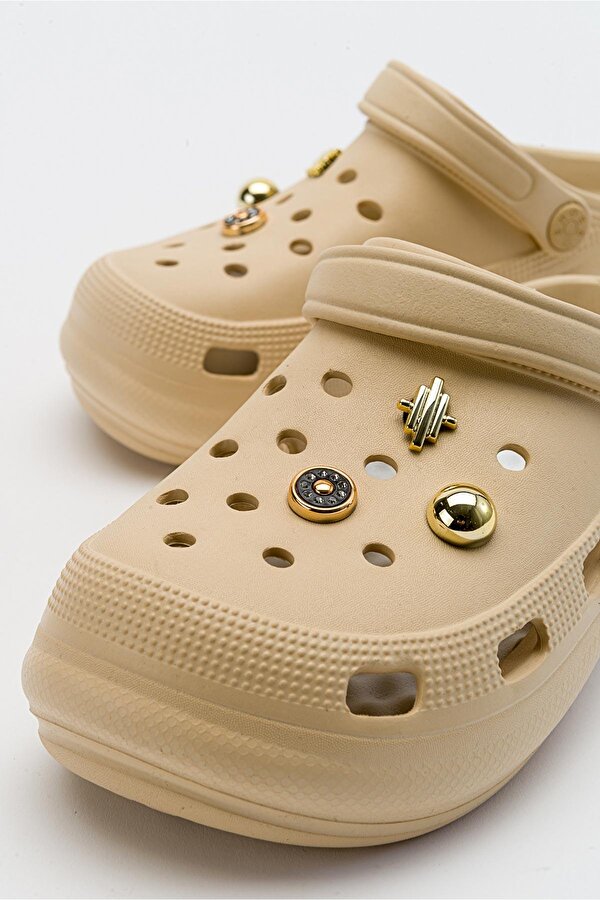 Aksesuarlı Kalın Taban Kadın Sabo Terlik BEJ