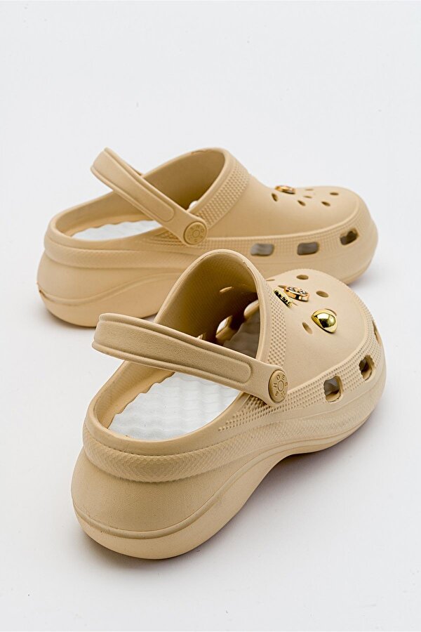 Aksesuarlı Kalın Taban Kadın Sabo Terlik BEJ