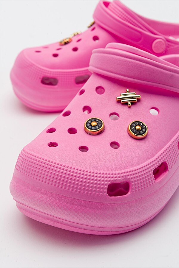 Aksesuarlı Kalın Taban Kadın Sabo Terlik PEMBE