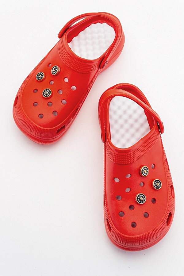 Aksesuarlı Kalın Taban Kadın Sabo Terlik KIRMIZI