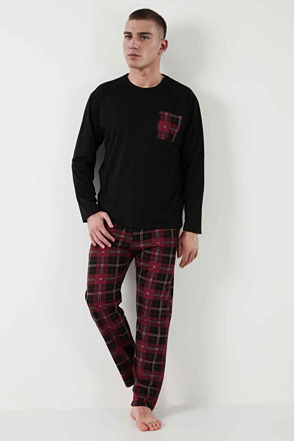 Erkek Pijama Takımı 6572001 SİYAH-BORDO