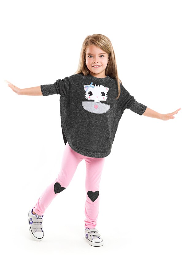 Sevgili Kedicik Kız Çocuk Sweatshirt Tayt Takım