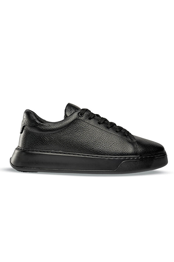 Siyah Casual Bağcıklı Deri Sneakers