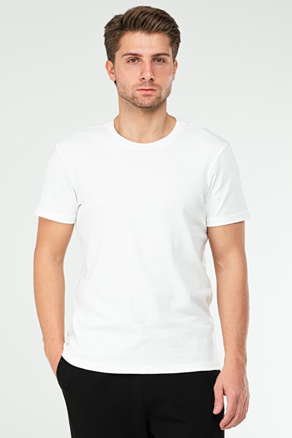 Ekru Erkek Regular 100% Pamuk Bisiklet Yaka Kısa Kol Erkek Tshirt xf1769