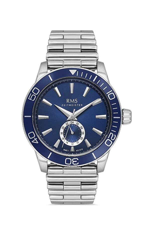 RMS.1.AG1570.02 Kristal Camlı Döner Bezelli 5 ATM Suya Dayanıklı Çelik Kordon Metalik Renk Erkek Kol Saati