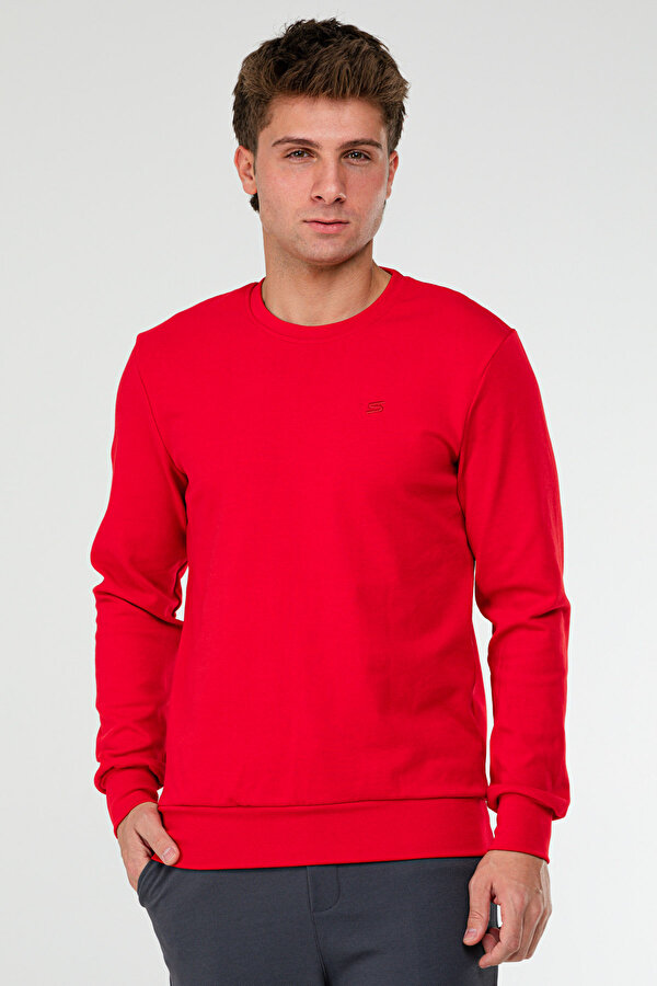 Kırmızı Regular Pamuklu O Yaka Basic Erkek Sweatshirt xc2381